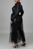 Black Fashion Casual Solid Patchwork Turndown Collar Tops