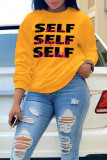 Yellow Sweet Work Print Patchwork Letter O Neck Tops