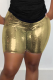 Gold Casual Solid Patchwork Skinny Mid Waist Pencil Solid Color Bottoms