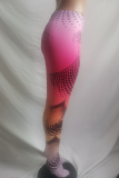 Rose Red Sexy Print Split Joint Skinny High Waist Pencil Full Print Bottoms