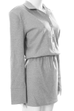 Grey Casual Solid Patchwork Turndown Collar Waist Skirt Dresses
