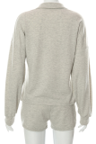 Grey Casual Solid Patchwork Turndown Collar Long Sleeve Two Pieces