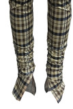 Brown Fashion Casual Plaid Print Basic Regular High Waist Pencil Trousers
