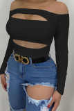 Rose Red Sexy Hollowed Out Patchwork Off the Shoulder Tops