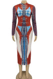 Multicolor Sexy Print Patchwork Half A Turtleneck One Step Skirt Dresses