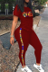 Red Casual Print Patchwork O Neck Short Sleeve Two Pieces