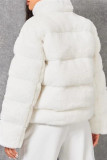 White Fashion Casual Solid Zipper Mandarin Collar Outerwear
