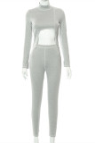Grey Sexy Casual Solid Asymmetrical Turtleneck Long Sleeve Two Pieces