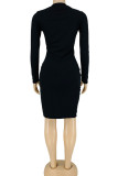 Brown Sexy Solid Patchwork Zipper V Neck Pencil Skirt Dresses