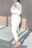White Casual Solid Patchwork O Neck Long Sleeve Two Pieces
