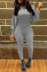 Grey Casual Solid Patchwork Oblique Collar Long Sleeve Two Pieces