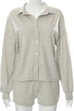 Grey Casual Solid Patchwork Turndown Collar Long Sleeve Two Pieces