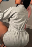 Grey Casual Solid Patchwork Turndown Collar Long Sleeve Two Pieces