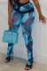 Blue Sexy Print Patchwork Skinny High Waist Pencil Full Print Bottoms