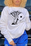 White Fashion basis Print Patchwork O Neck Tops