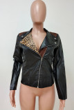 Black Fashion Casual Patchwork Cardigan Turndown Collar Outerwear