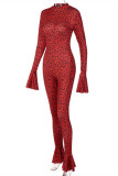 Red Fashion Sexy Print Basic Zipper Collar Regular Jumpsuits