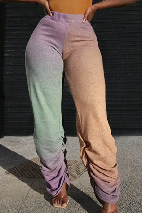 Pink Casual Gradual Change Patchwork Harlan Mid Waist Harlan Full Print Bottoms