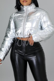 Grey Fashion Casual Solid Patchwork Zipper Mandarin Collar Outerwear
