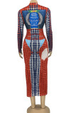 Multicolor Sexy Print Patchwork Half A Turtleneck One Step Skirt Dresses