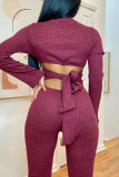 Blue Sexy Solid Hollowed Out Patchwork Backless Slit V Neck Regular Jumpsuits