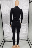 Black Casual Solid Split Joint Zipper Zipper Collar Long Sleeve Two Pieces