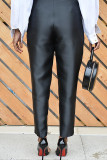 Black Fashion Casual Solid Patchwork Regular High Waist Trousers