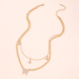 Gold Fashion Casual Rhinestone Butterfly Decor Layered Necklace