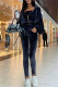 Black Fashion Casual Solid Cardigan Pants Zipper Collar Long Sleeve Two Pieces