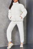 White Fashion Casual Solid Zipper Mandarin Collar Outerwear