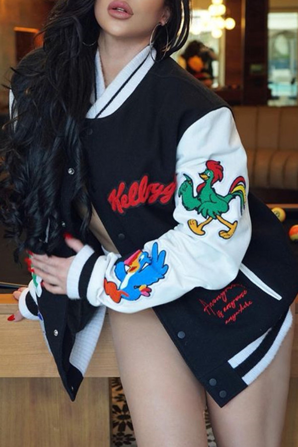 Black Fashion Casual Patchwork Embroidered Outerwear