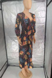 Multicolor Casual Print Bandage Patchwork V Neck Straight Dresses