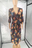 Multicolor Casual Print Bandage Patchwork V Neck Straight Dresses