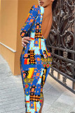 Multicolor Fashion Casual Print Backless O Neck Long Sleeve Dresses