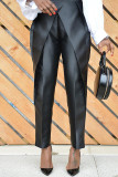 Black Fashion Casual Solid Patchwork Regular High Waist Trousers