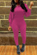 Rose Red Casual Solid Patchwork Oblique Collar Long Sleeve Two Pieces