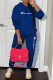 Blue Fashion Sportswear Print Letter Hooded Collar Long Sleeve Two Pieces