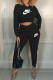 Black Fashion Sportswear Print Patchwork Hooded Collar Long Sleeve Two Pieces