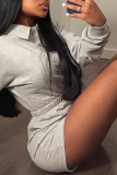 Grey Casual Solid Patchwork Turndown Collar Long Sleeve Two Pieces