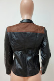 Black Fashion Casual Patchwork Cardigan Turndown Collar Outerwear