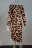 Multicolor Fashion Casual Print Backless O Neck Long Sleeve Dresses