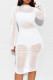 White Fashion Sexy Solid See-through O Neck Long Sleeve Three-piece Set