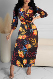 Multicolor Casual Print Bandage Patchwork V Neck Straight Dresses