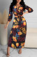 Multicolor Casual Print Bandage Patchwork V Neck Straight Dresses