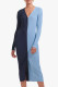 Blue Casual Solid Patchwork Buckle V Neck Straight Dresses