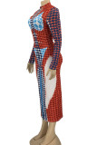 Multicolor Sexy Print Patchwork Half A Turtleneck One Step Skirt Dresses