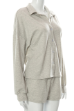 Grey Casual Solid Patchwork Turndown Collar Long Sleeve Two Pieces