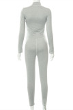 Grey Sexy Casual Solid Asymmetrical Turtleneck Long Sleeve Two Pieces