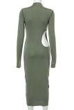Yellow Sexy Solid Patchwork Half A Turtleneck Pencil Skirt Dresses