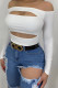 White Sexy Hollowed Out Patchwork Off the Shoulder Tops